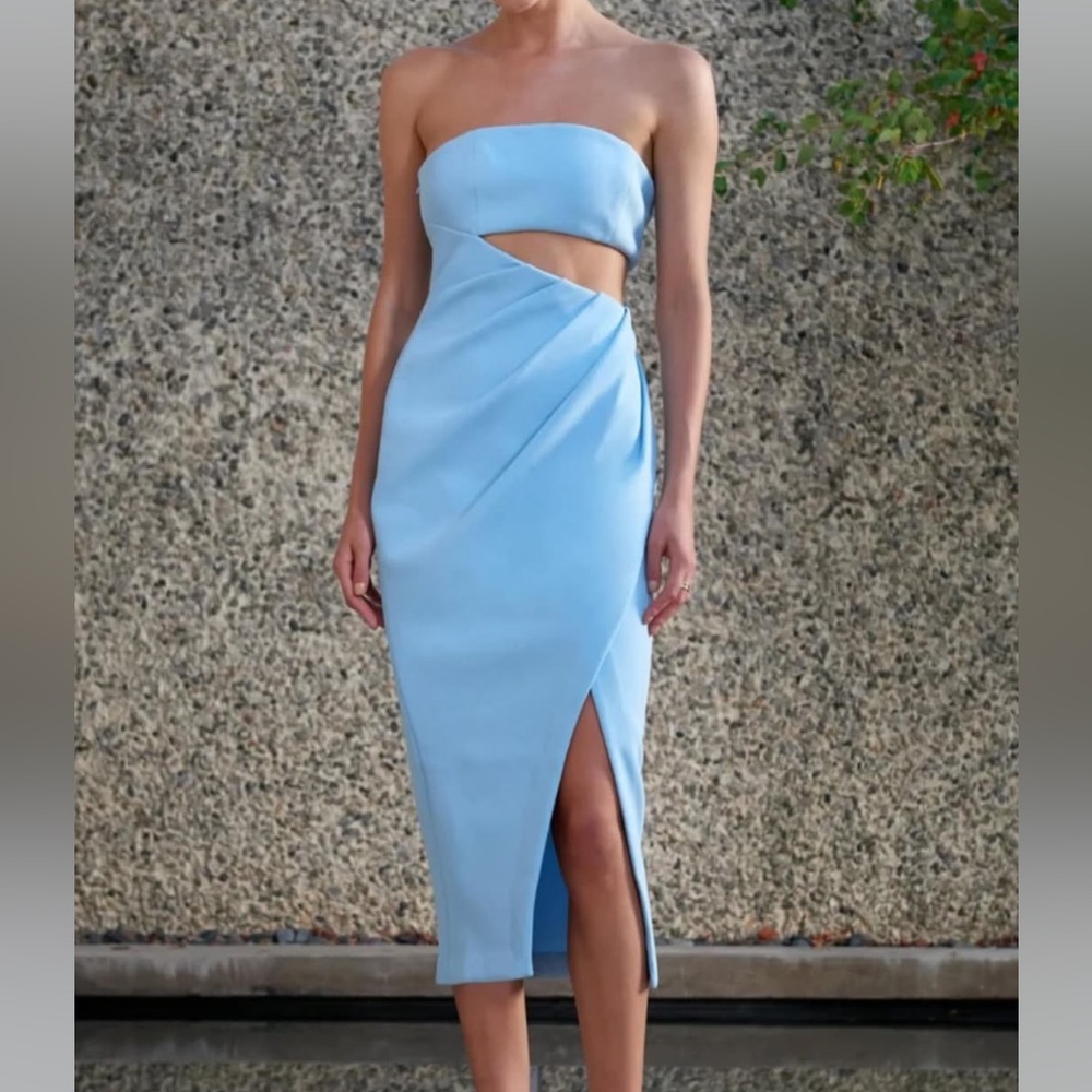 Misha Medora Bonded Crepe Midi Dress, Powder Blue - size AU4/US 0